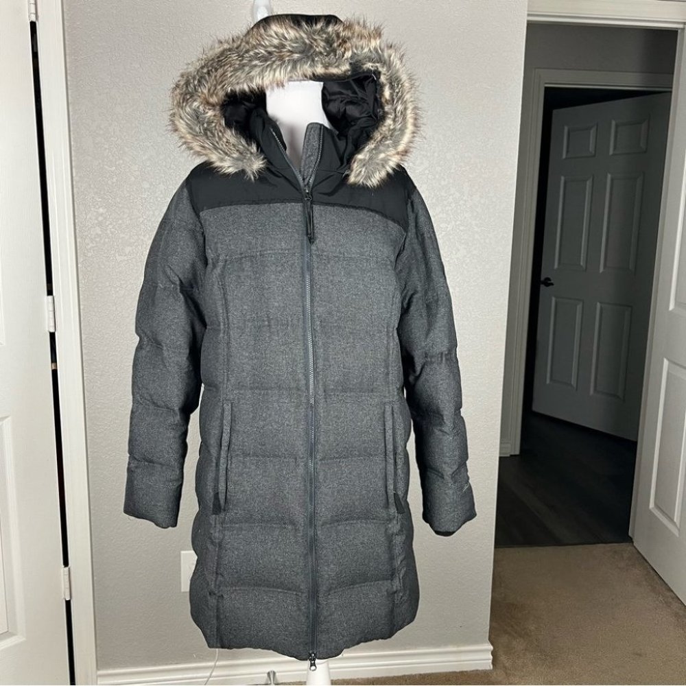 Eddie Bauer Gray Puffer Coat with Faux Fur Hood - Picture 2 of 9